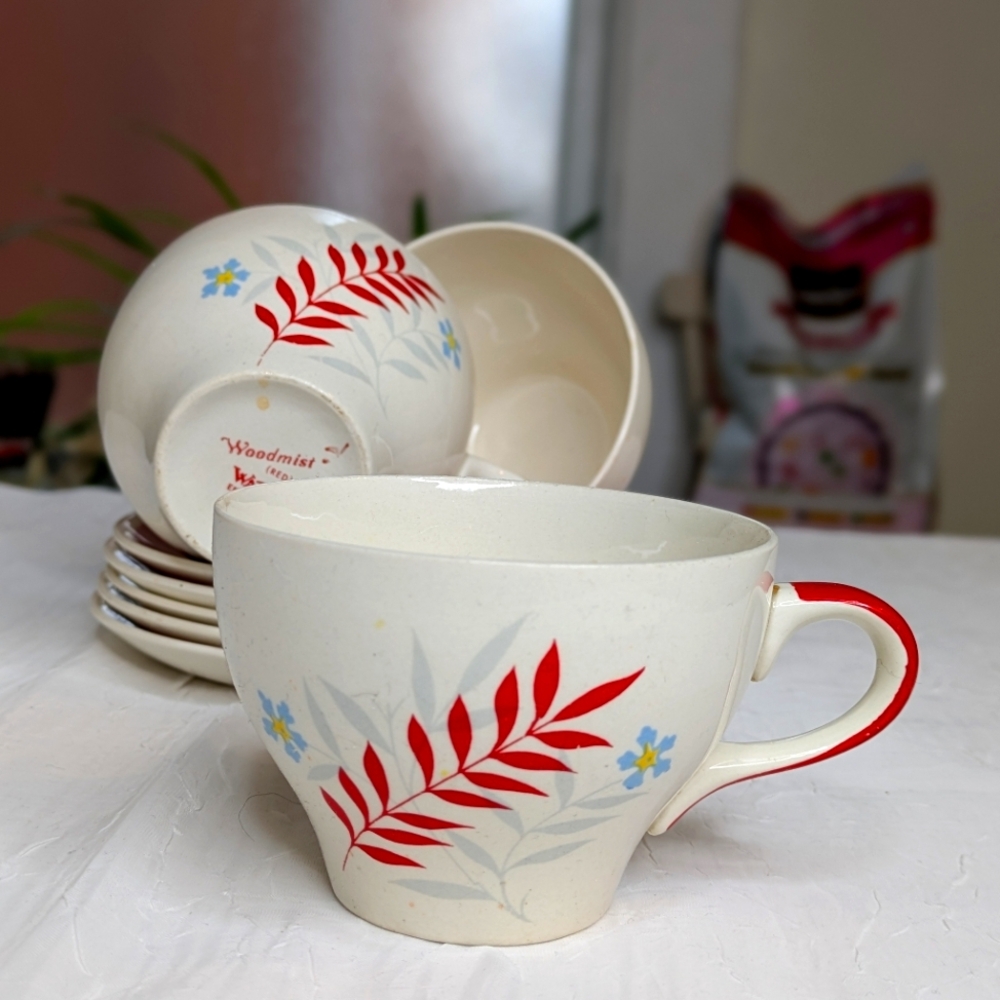 Wade Woodmist English China Cup And Saucer Set For 4